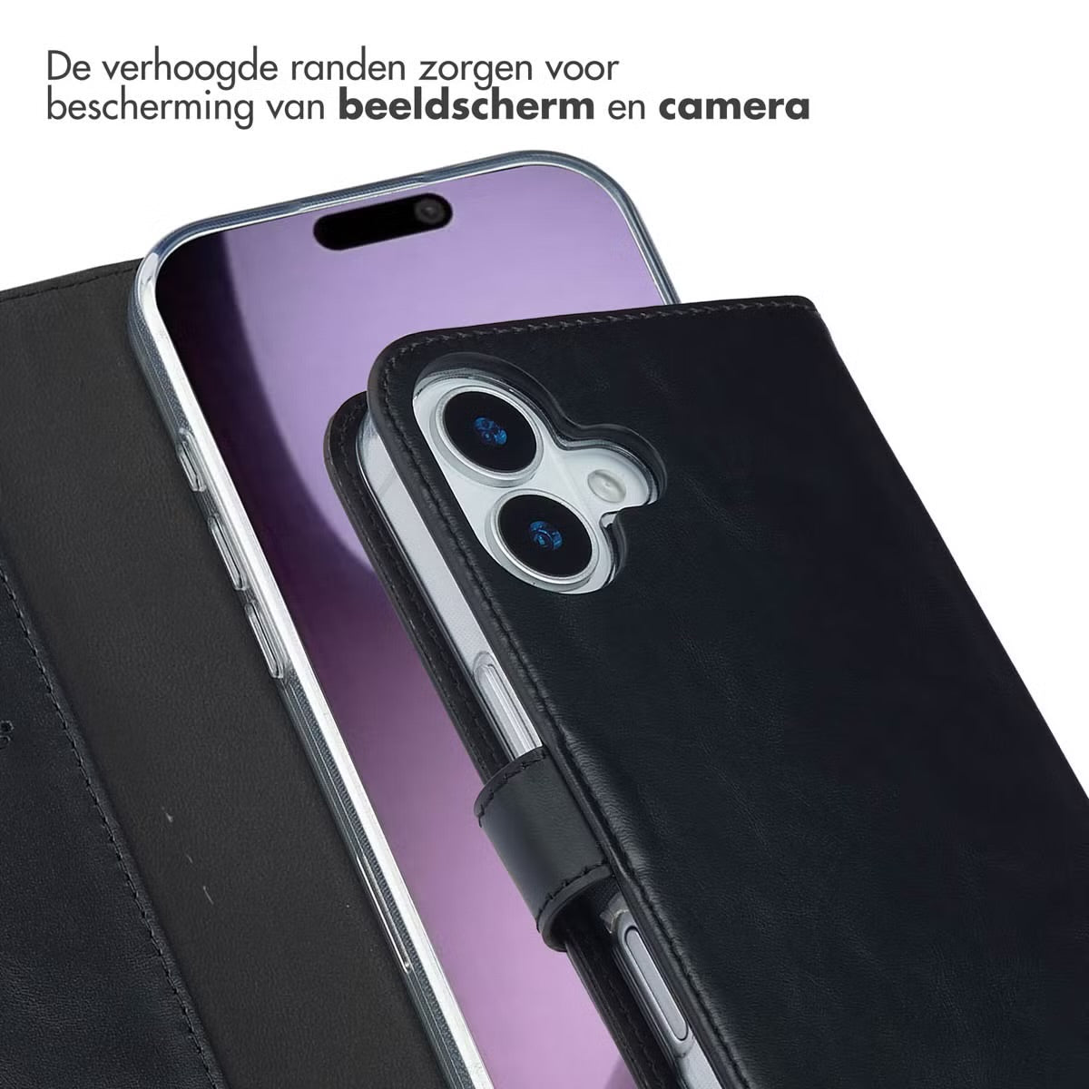 Selencia Echt Leren Bookcase for Apple iPhone 17 - Black 