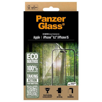 PanzerGlass Matrix Recycled Ultra-Wide Fit Anti-Bacterial Screenprotector incl. applicator for Apple iPhone 16
