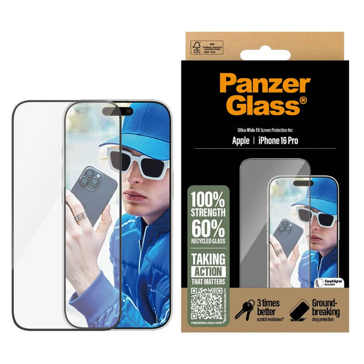 PanzerGlass Ultra-Wide Fit Anti-Bacterial Screenprotector for Apple iPhone 16 Pro