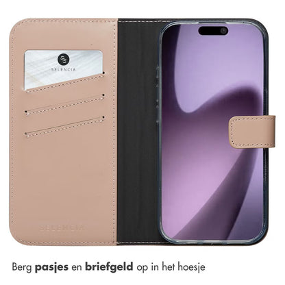 Selencia Echt Leren Bookcase for Apple iPhone 17 - Dusty Pink 