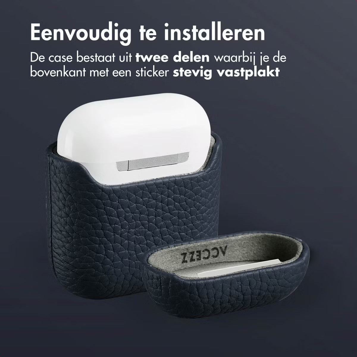 Accezz Echt Leren Case for Apple AirPods 1 / 2 - Donkerblauw