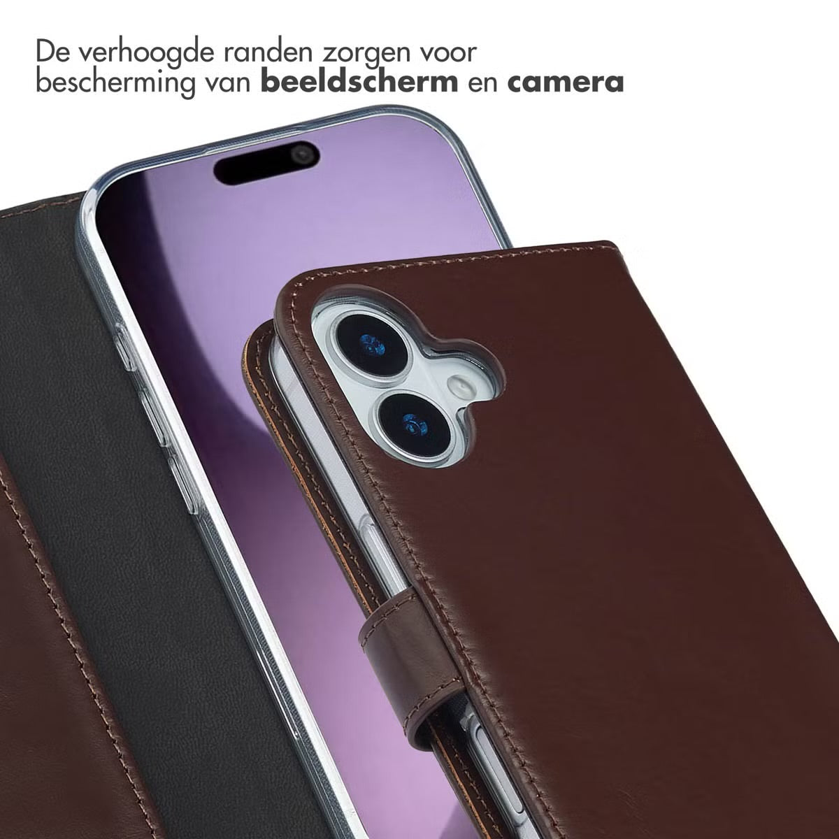 Selencia Echt Leren Bookcase for Apple iPhone 17 - Bruin 