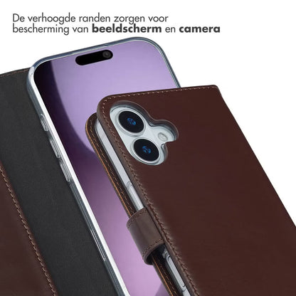 Selencia Echt Leren Bookcase for Apple iPhone 17 - Bruin 