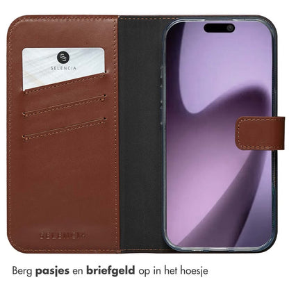 Selencia Echt Leren Bookcase for Apple iPhone 17 - Lichtbruin 