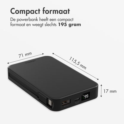 Accezz Powerbank 10,000 mAh with integrated cables - Black