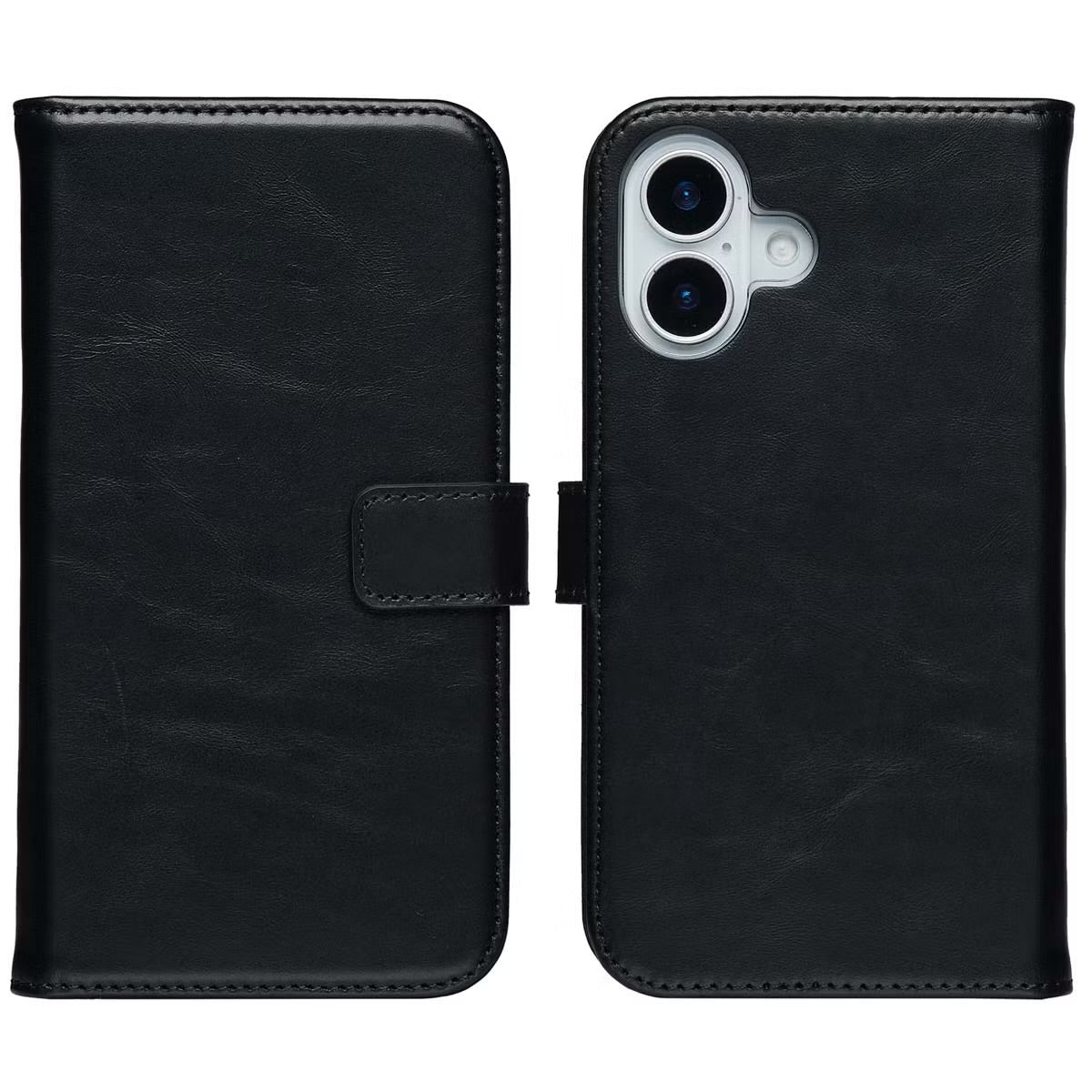 Selencia Echt Leren Bookcase for Apple iPhone 17 - Black 