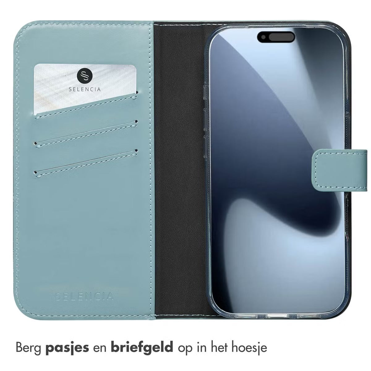 Selencia Echt Leren Bookcase for Apple iPhone 17 Pro - Air Blue 
