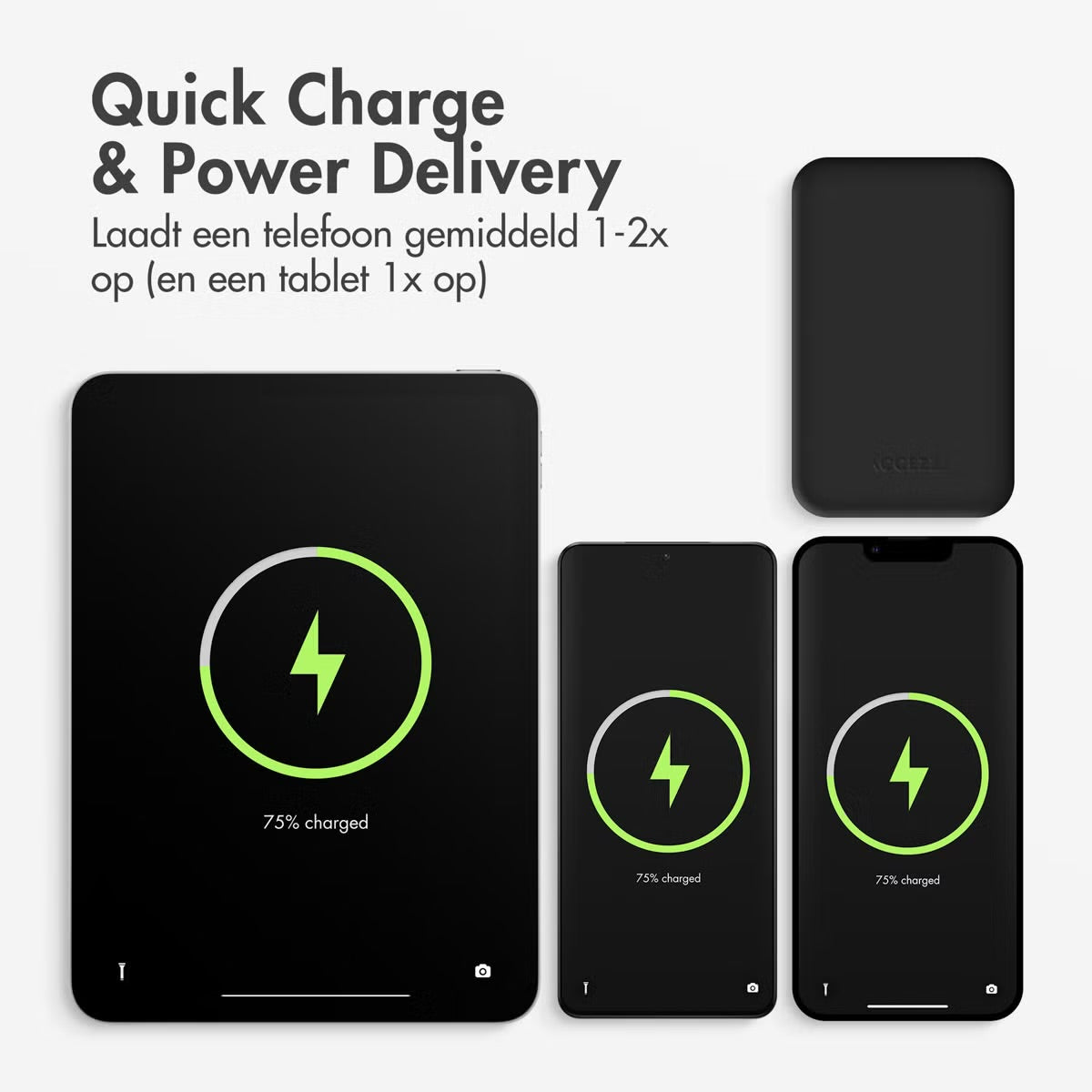 Accezz Powerbank 10,000 mAh with integrated cables - Black