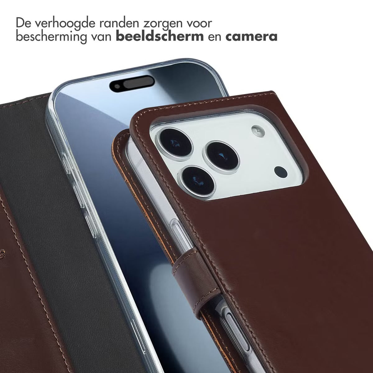 Selencia Echt Leren Bookcase for Apple iPhone 17 Pro - Bruin 