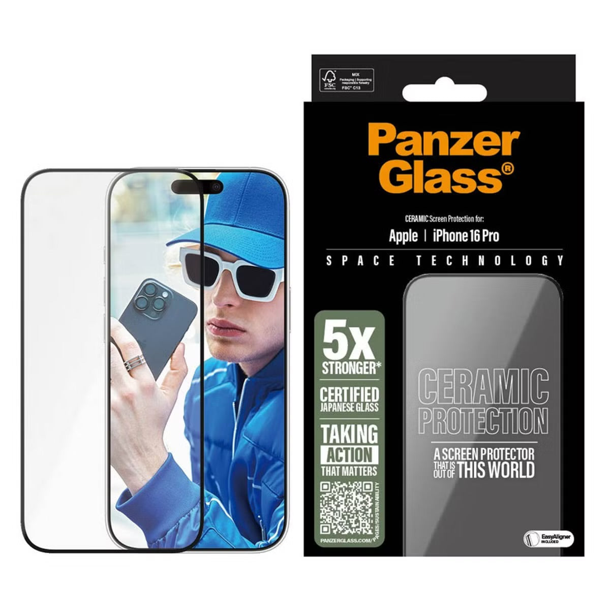 PanzerGlass Ceramic Screenprotector with applicator for Apple iPhone 16 Pro