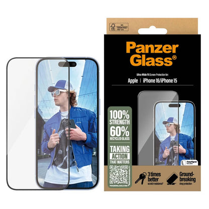 PanzerGlass Ultra-Wide Fit Anti-Bacterial Screenprotector for Apple iPhone 16