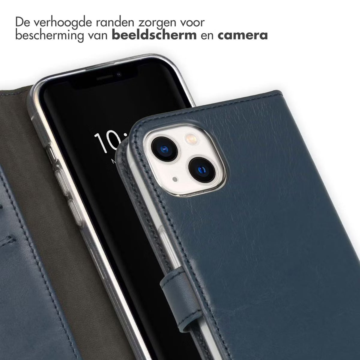 Selencia Echt Leren Bookcase for iPhone 13 - Blue 