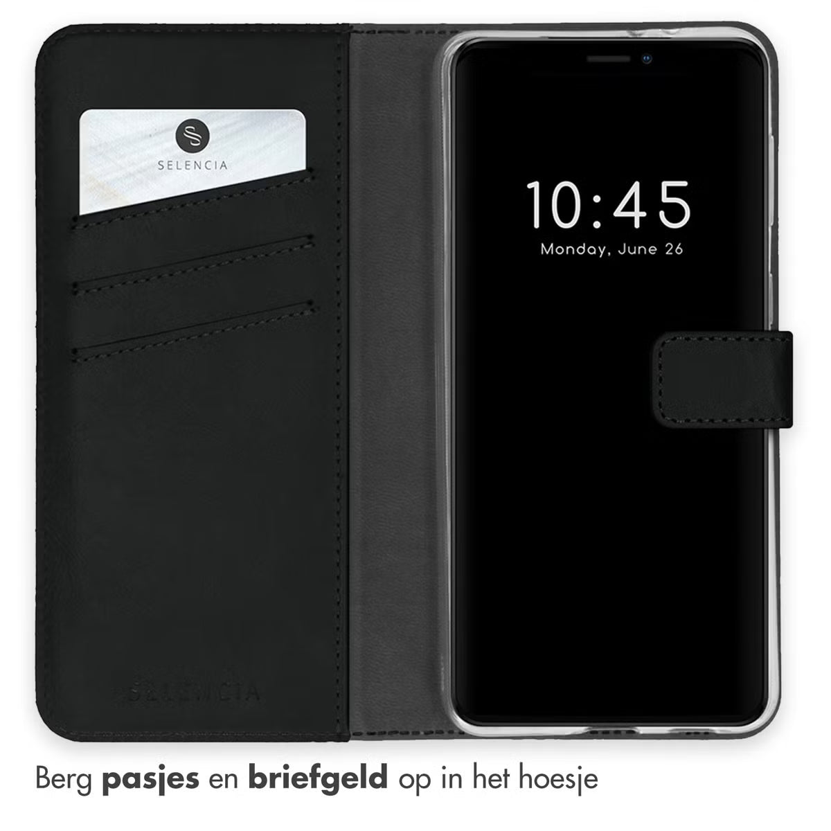 Selencia Echt Leren Bookcase for iPhone 13 - Black 