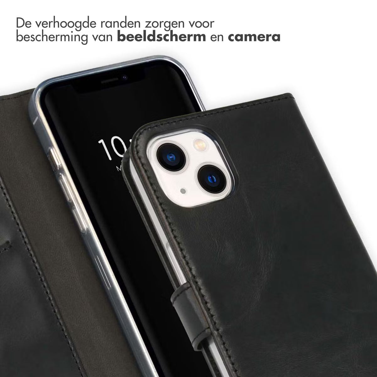 Selencia Echt Leren Bookcase for iPhone 13 - Black 