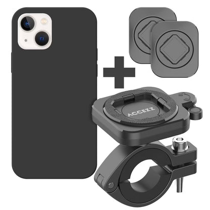 Accezz EasyLock telefoonhouder fiets - inclusief hoesje voor de Apple iPhone 14 - Aluminium - 360 graden draaibaar - Zwart