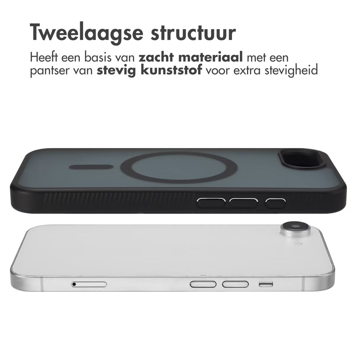 Accezz Rugged Frosted MagSafe Backcover voor de Apple iPhone 16e - Zwart