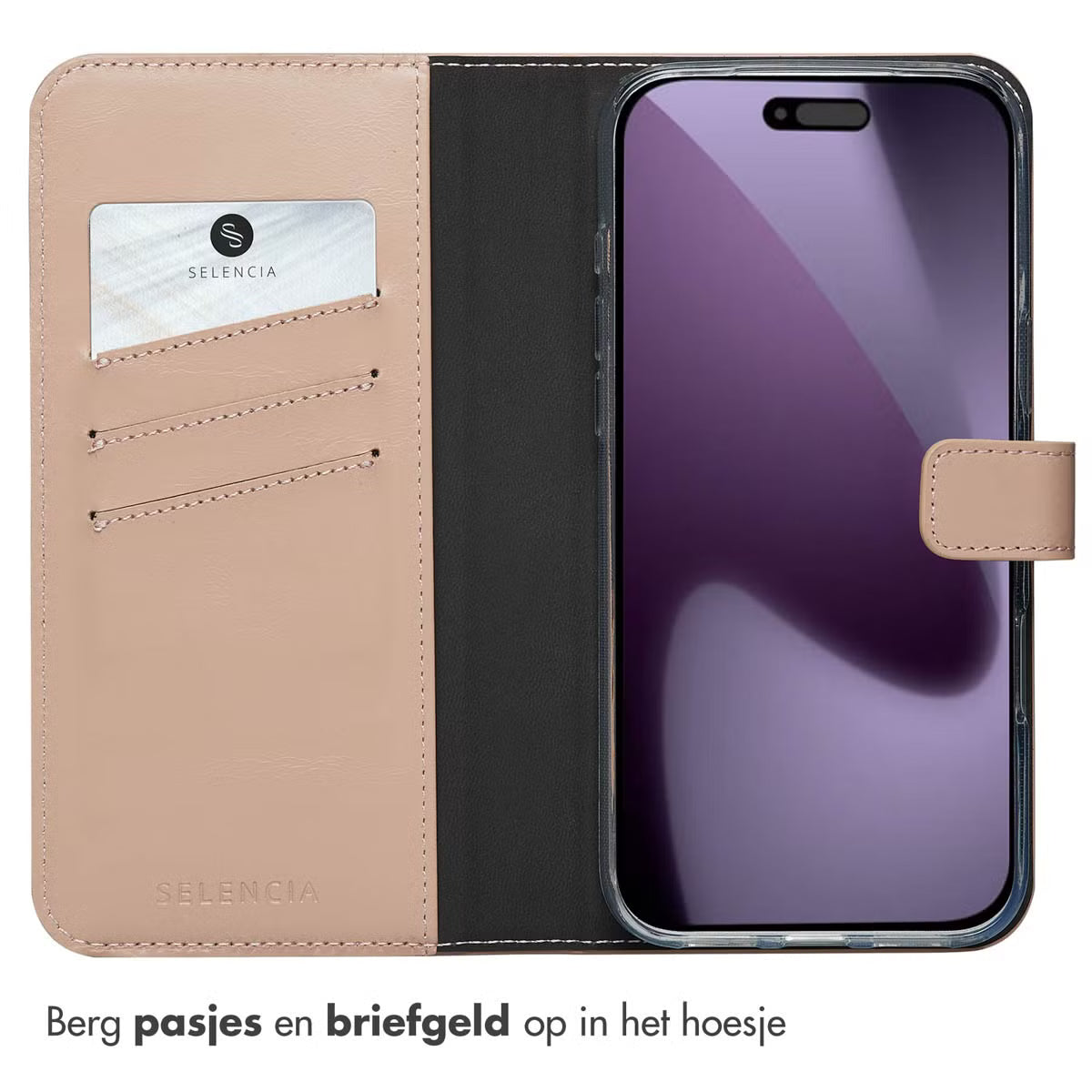 Selencia Echt Leren Bookcase for Apple iPhone 17 Pro Max - Dusty Pink