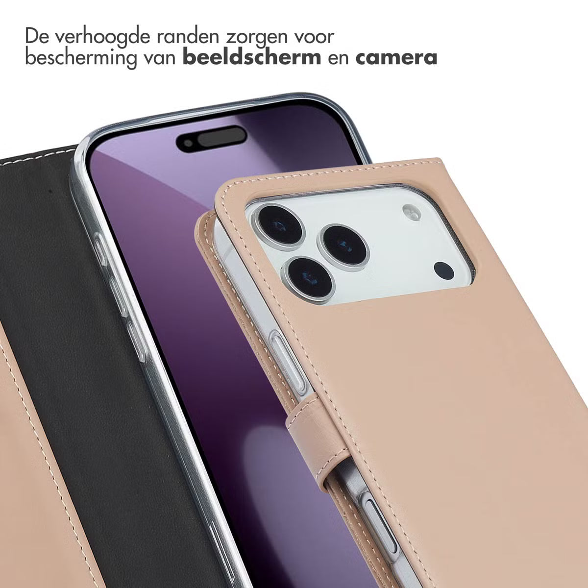 Selencia Echt Leren Bookcase for Apple iPhone 17 Pro Max - Dusty Pink