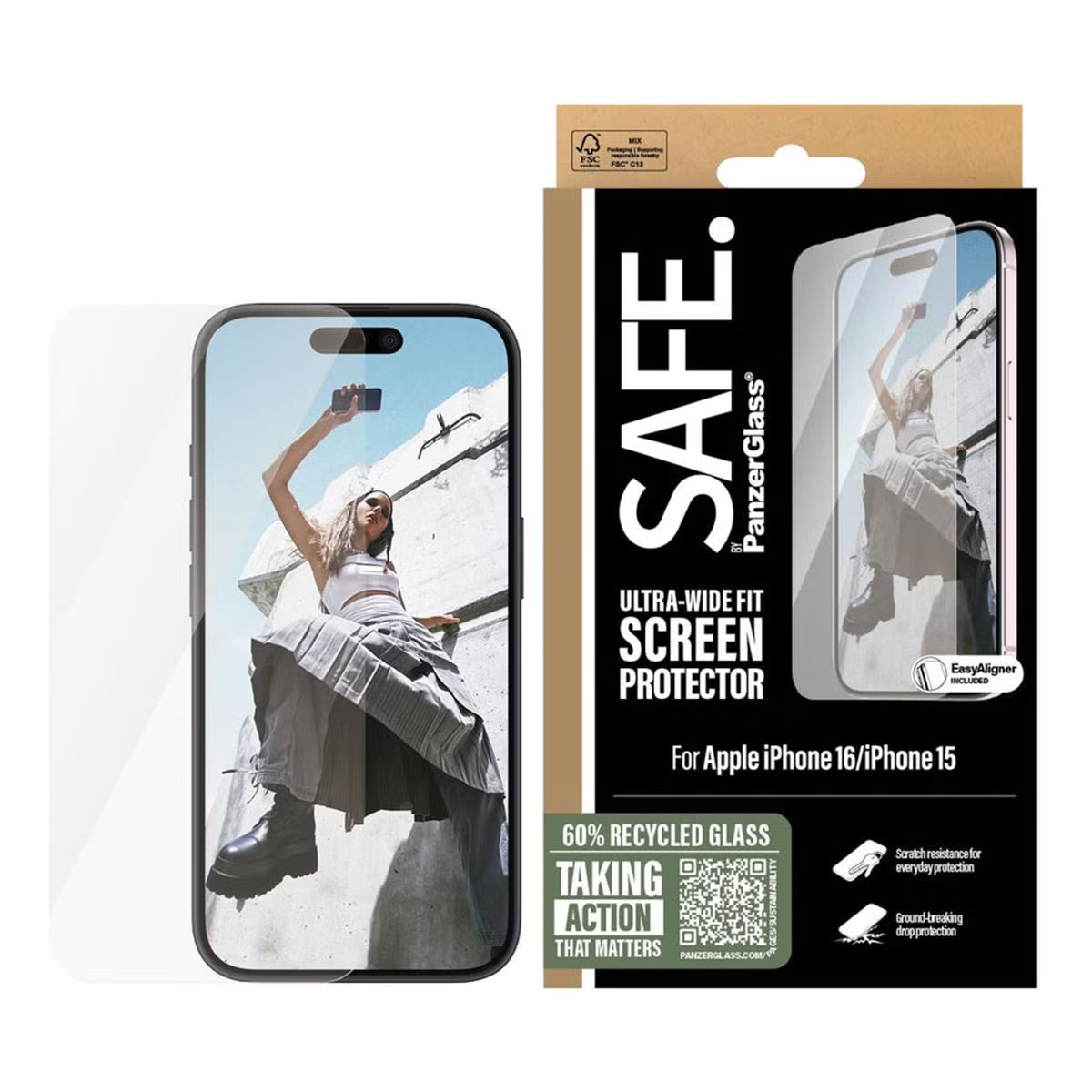 SAFE by PanzerGlass Ultra-Wide Fit Screenprotector for Apple iPhone 16