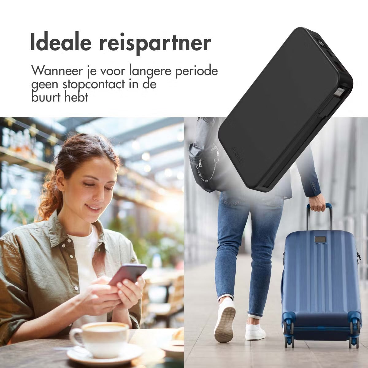 Accezz Powerbank 10,000 mAh with integrated cables - Black