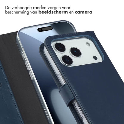 Selencia Echt Leren Bookcase for Apple iPhone 17 Pro - Blue