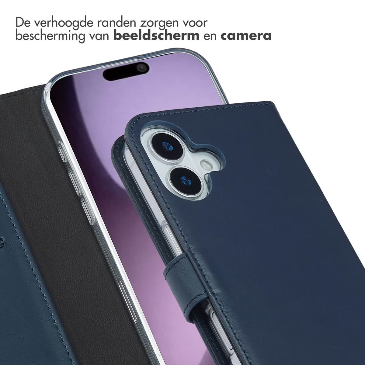 Selencia Echt Leren Bookcase for Apple iPhone 17 - Blue 