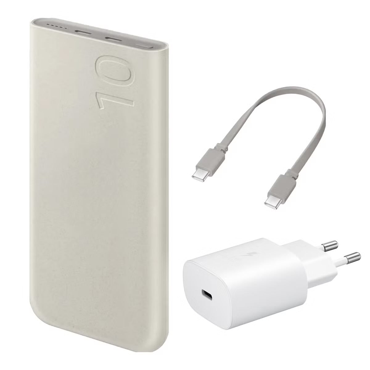 Samsung Originele Powerbank Bundel | Samsung Galaxy Battery Pack 10,000 mAh - 2x USB-C - Beige + Samsung 25 Watt USB-C Adapter - Wit