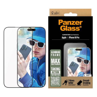 PanzerGlass Screenprotector Aluminum Frame Ultra Wide Fit with applicator for Apple iPhone 16 Pro