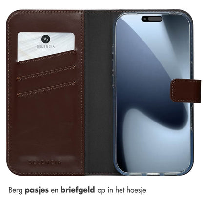 Selencia Echt Leren Bookcase for Apple iPhone 17 Pro - Bruin 