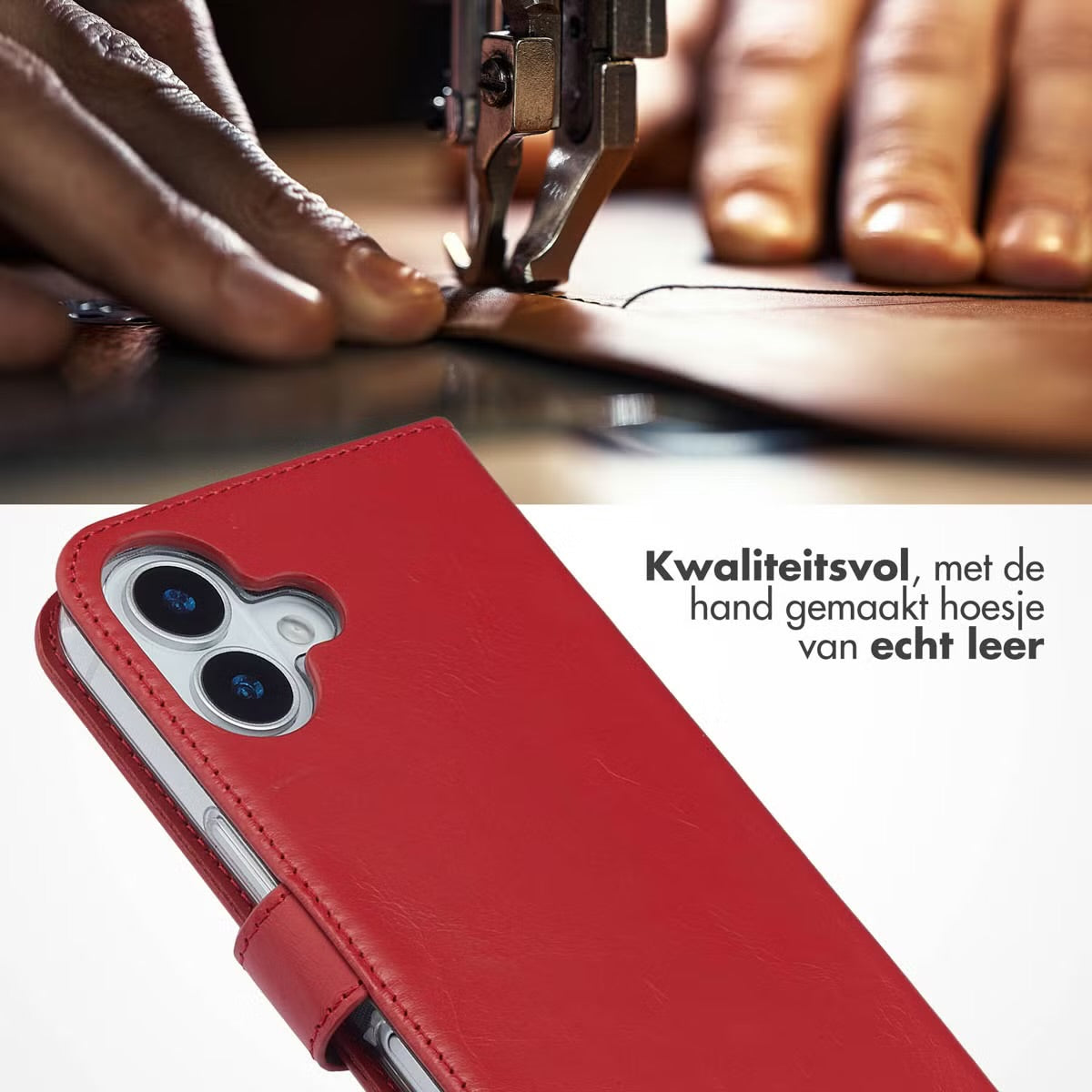 Selencia Echt Leren Bookcase for Apple iPhone 17 - Rood 