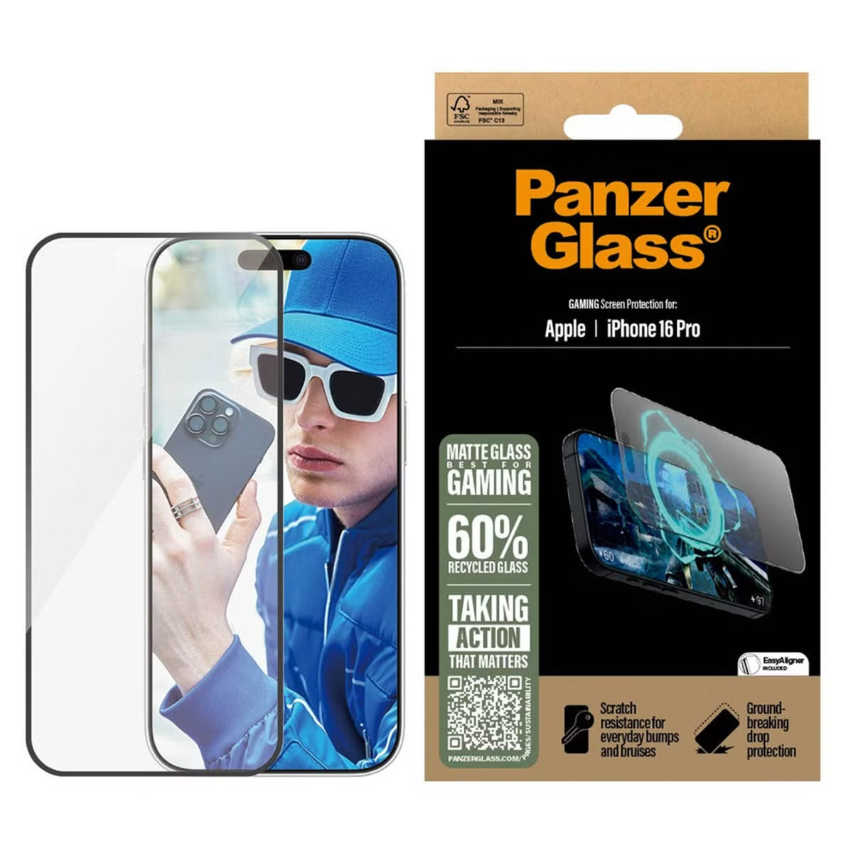 PanzerGlass Screenprotector Aluminum Frame Ultra Wide Fit with applicator for Apple iPhone 16 Pro