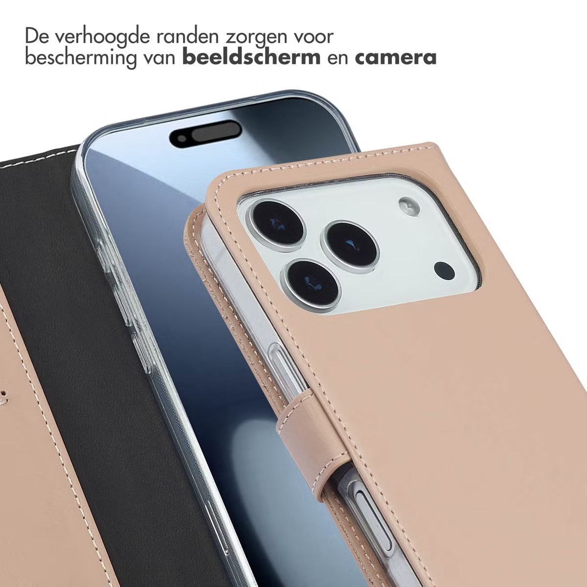 Selencia Echt Leren Bookcase for Apple iPhone 17 Pro - Dusty Pink 