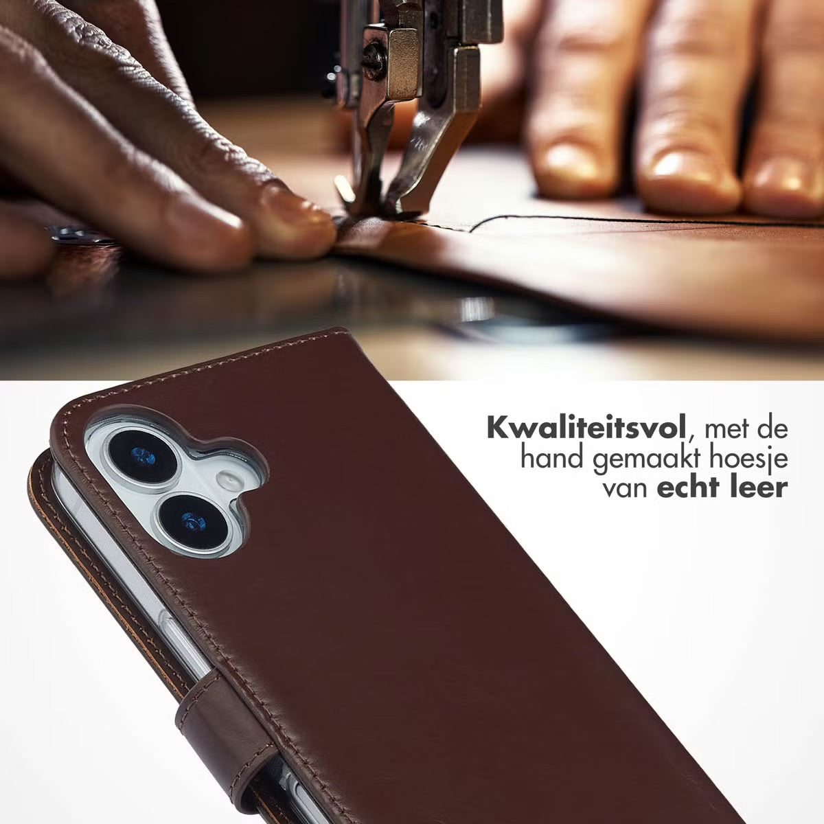 Selencia Echt Leren Bookcase for Apple iPhone 17 - Bruin 