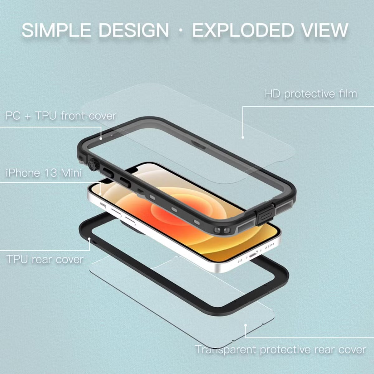 Redpepper Dot Plus Waterproof Backcover for Apple iPhone 13 Mini - Black