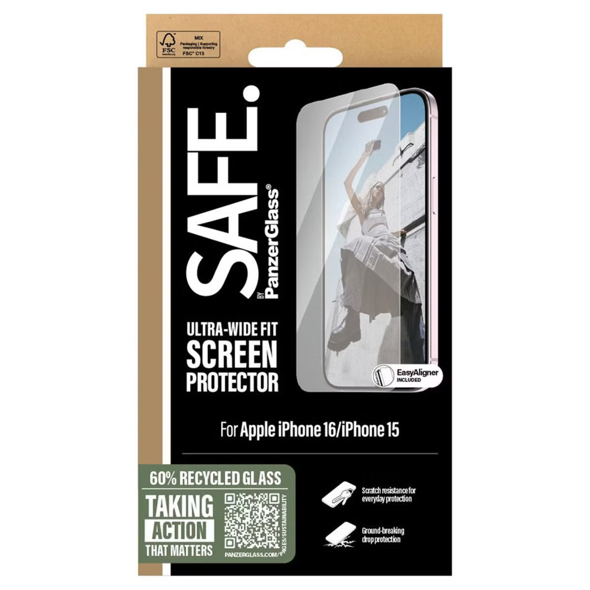 SAFE by PanzerGlass Ultra-Wide Fit Screenprotector for Apple iPhone 16
