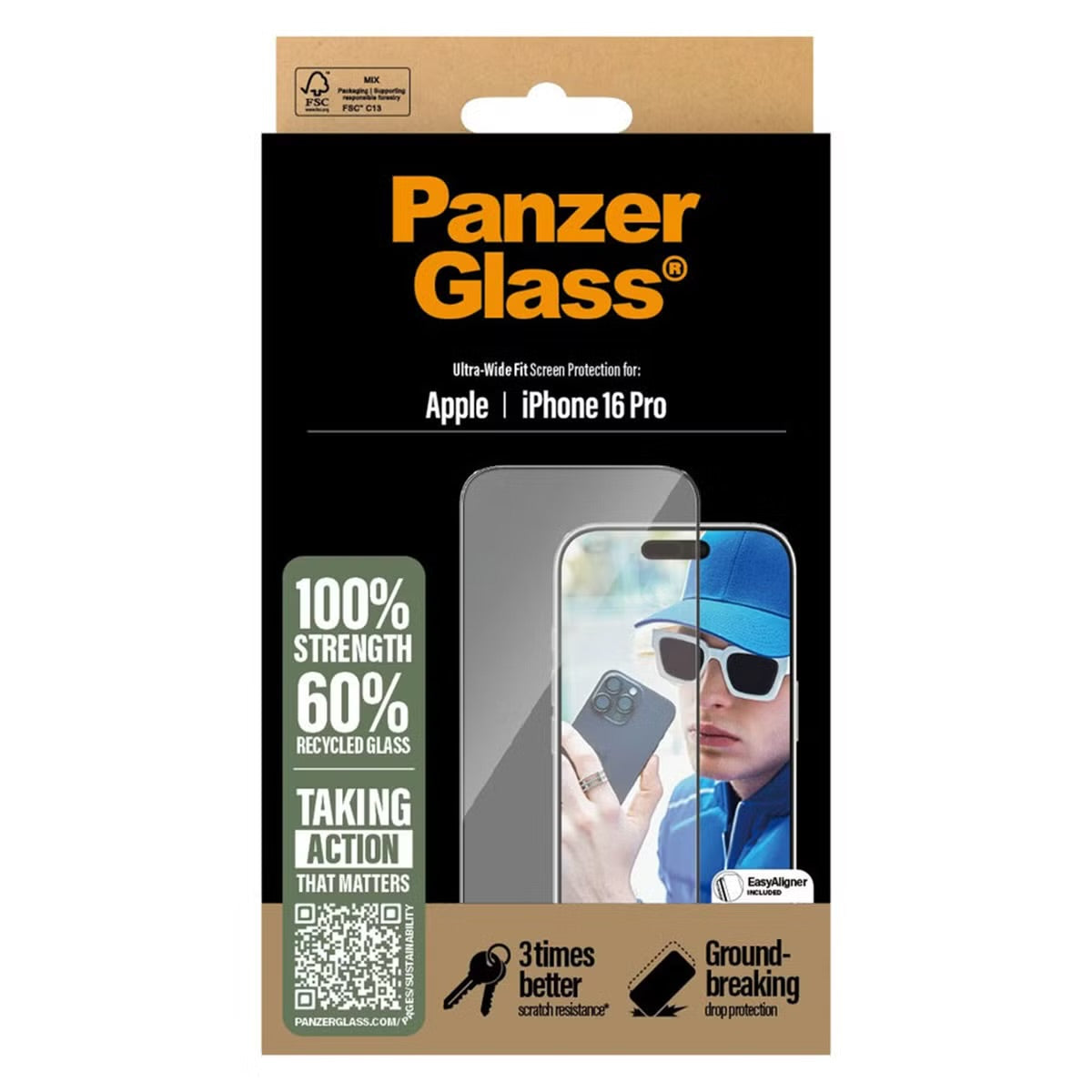 PanzerGlass Ultra-Wide Fit Anti-Bacterial Screenprotector for Apple iPhone 16 Pro