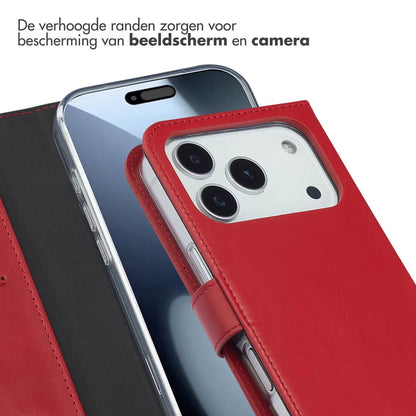 Selencia Echt Leren Bookcase for Apple iPhone 17 Pro - Rood
