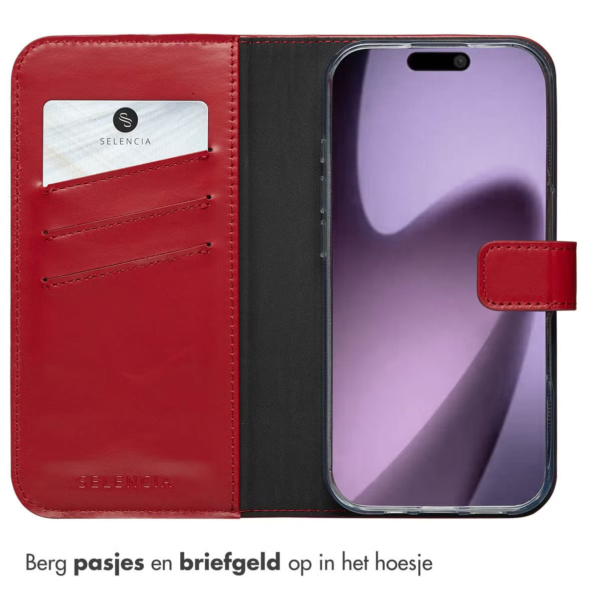 Selencia Echt Leren Bookcase for Apple iPhone 17 - Rood 