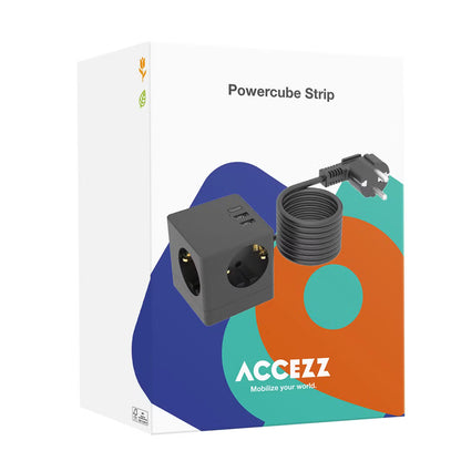 Accezz PowerCube Strip | 6-in-1 - 1x USB-C + 2x USB-A + 3x stopcontact - 4000 watt - Zwart