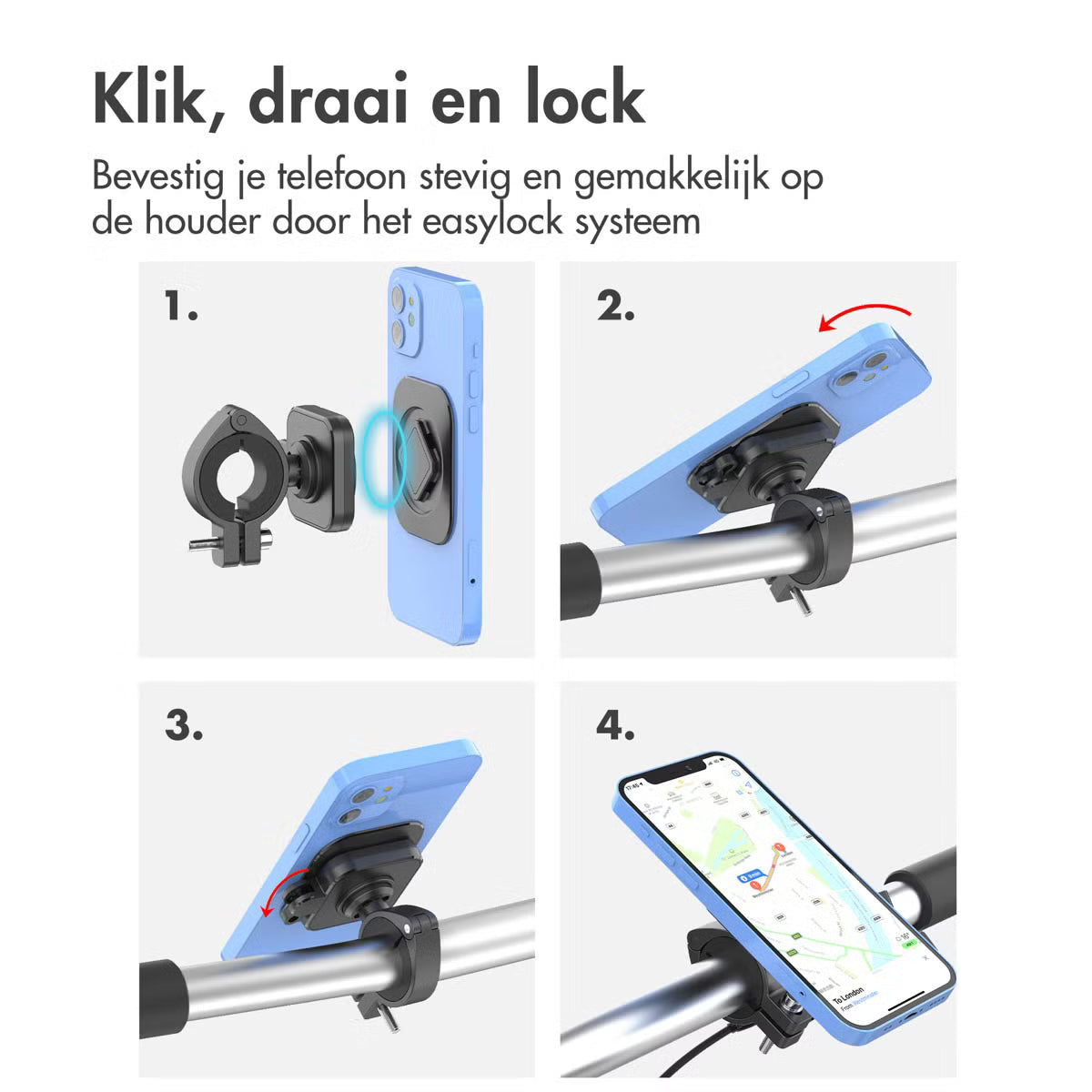 Accezz EasyLock telefoonhouder fiets - inclusief hoesje voor de Apple iPhone 15 Pro - Aluminium - 360 graden draaibaar - Zwart