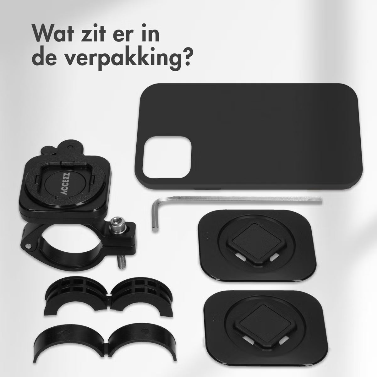 Accezz EasyLock telefoonhouder fiets - inclusief hoesje voor de Apple iPhone 15 Pro - Aluminium - 360 graden draaibaar - Zwart